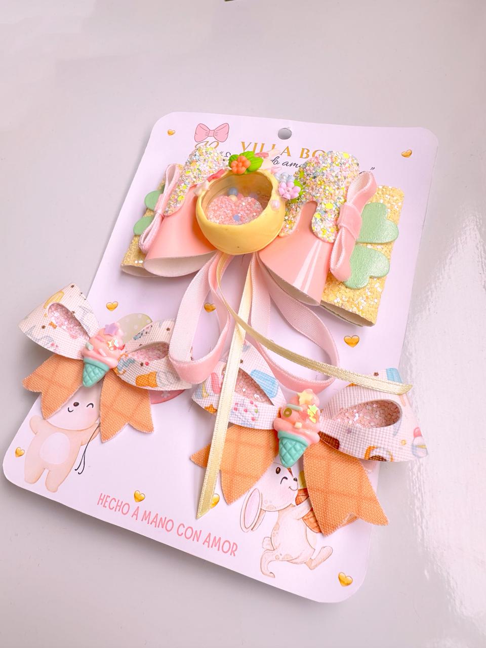 Set moño sonajero + par de pinzas heladitos